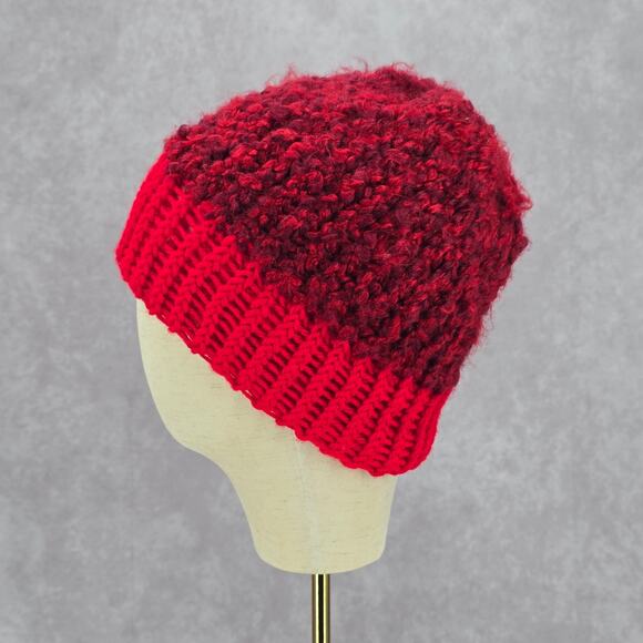 Red Crochet Knit Bucket Cap Hat Fun Vintage Y2K Funky Beanie - Picture 3 of 4